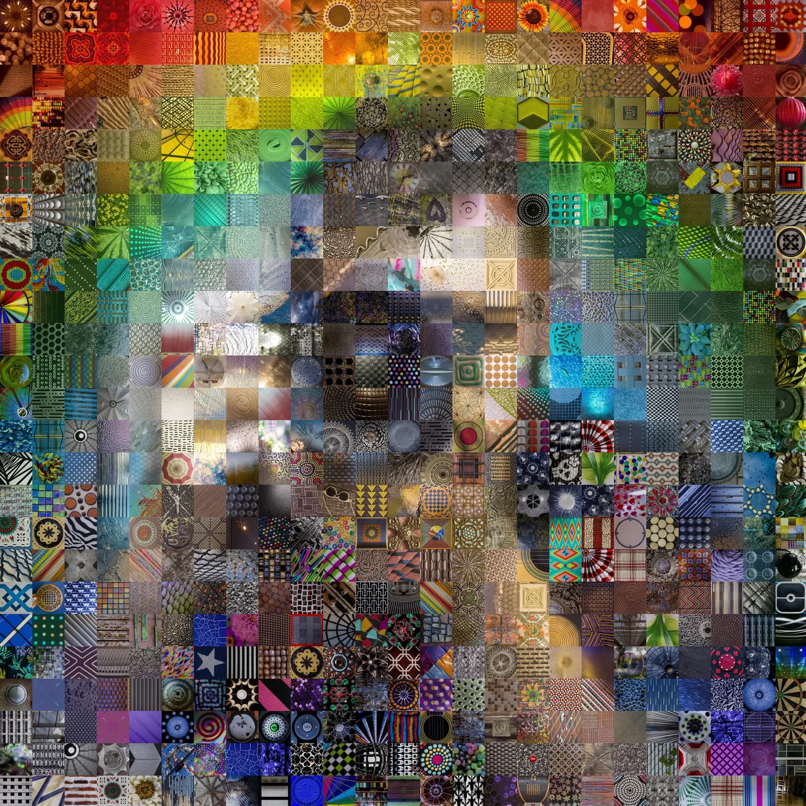 Rainbow grid mosaic assembled from hundreds of Pattern Project photographs.