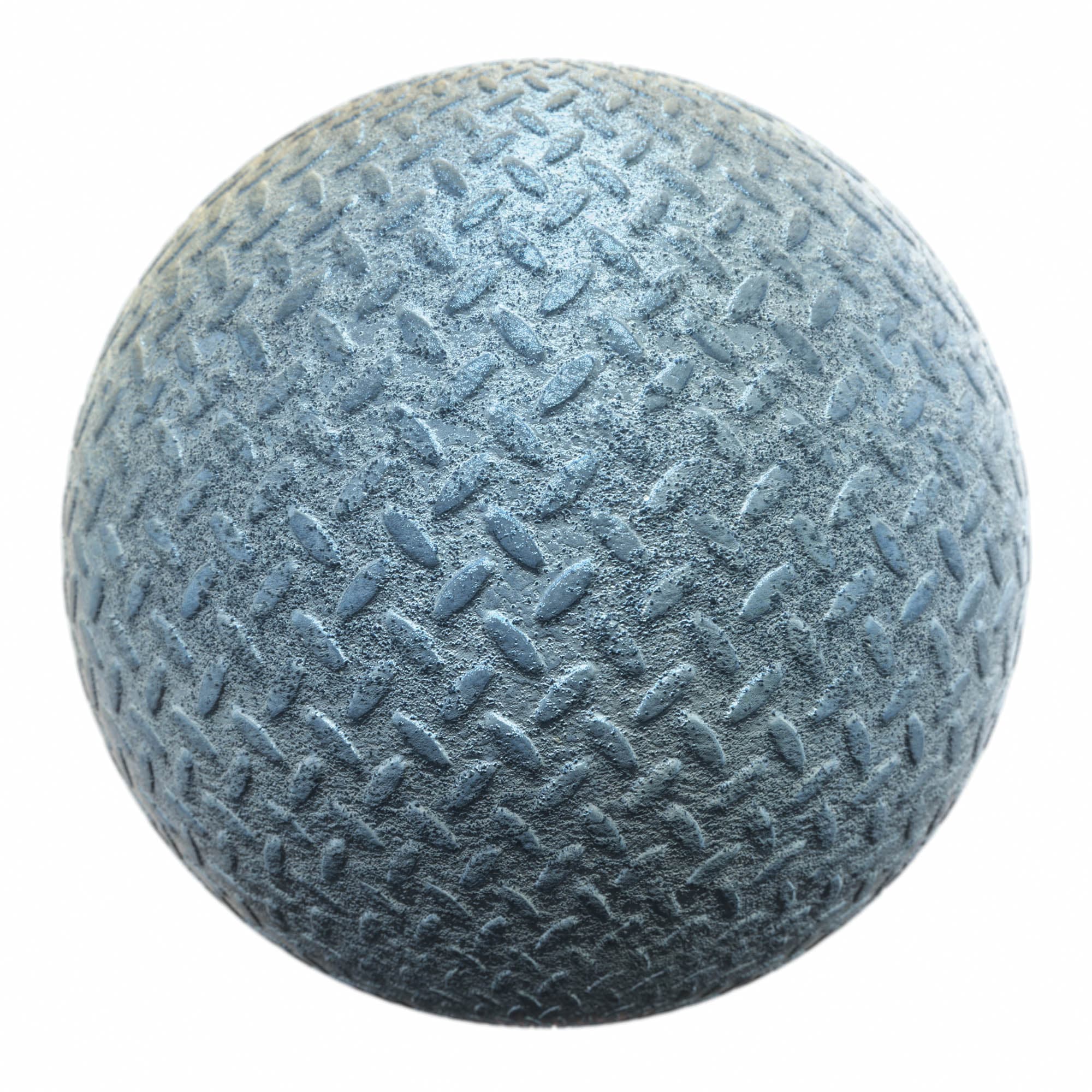 Worn Diamond Plate material applied to a rendered sphere.