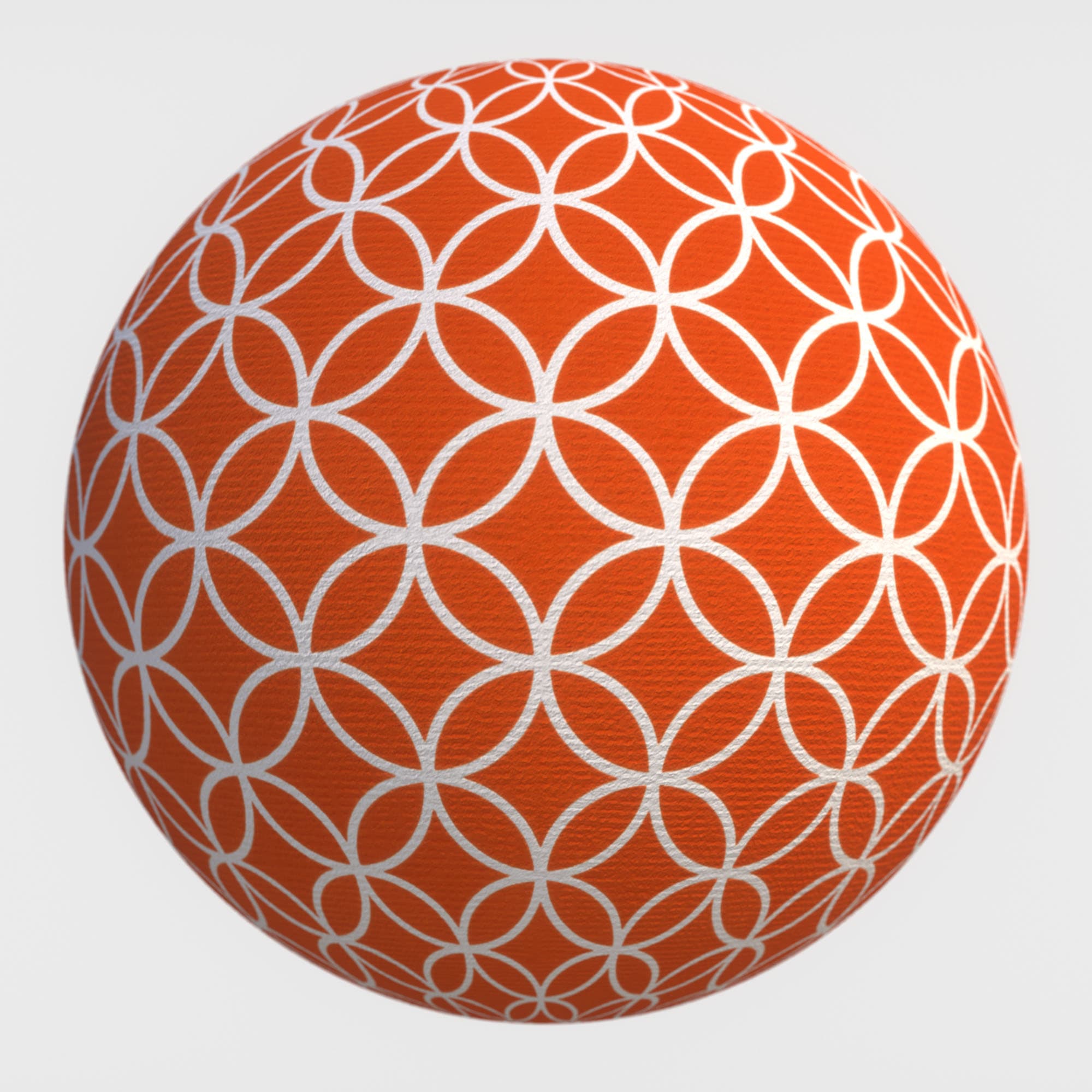 Orange Paper Circles material applied to a rendered sphere.