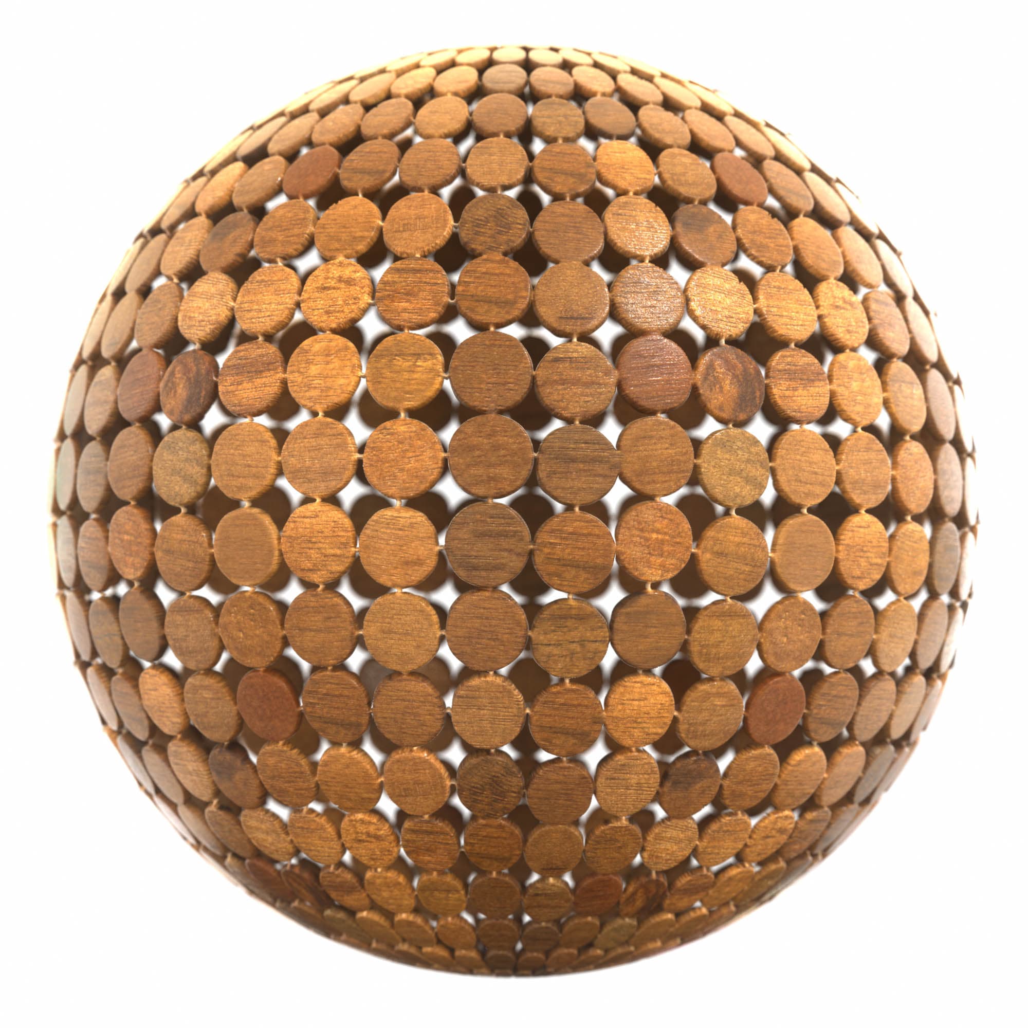 Wood Circles material applied to a rendered sphere.