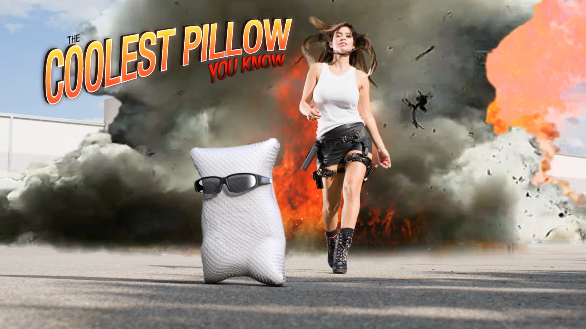 Finished frame from the Tru Cool Pillow campaign combining the 3D pillow with live action.